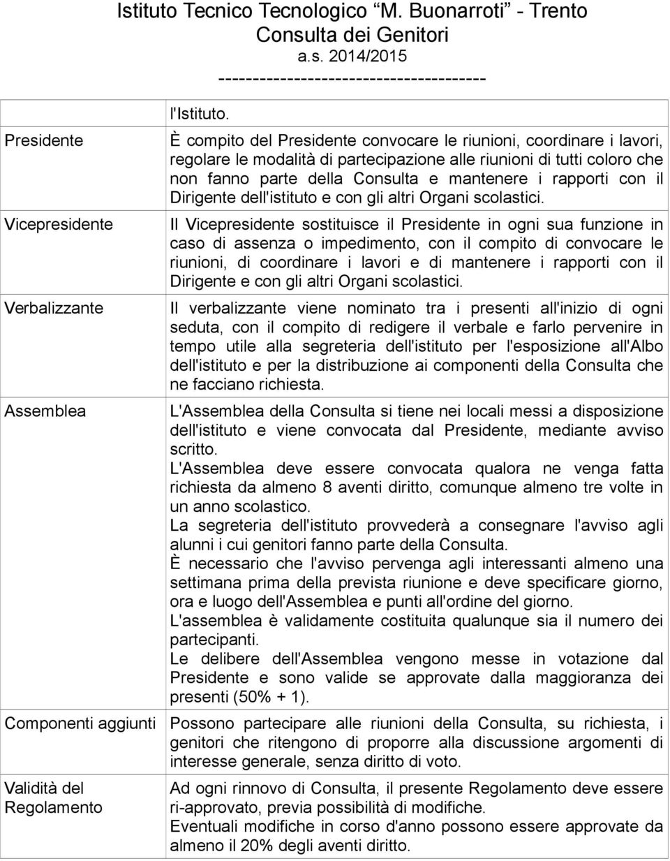 il Dirigente dell'istituto e con gli altri Organi scolastici.