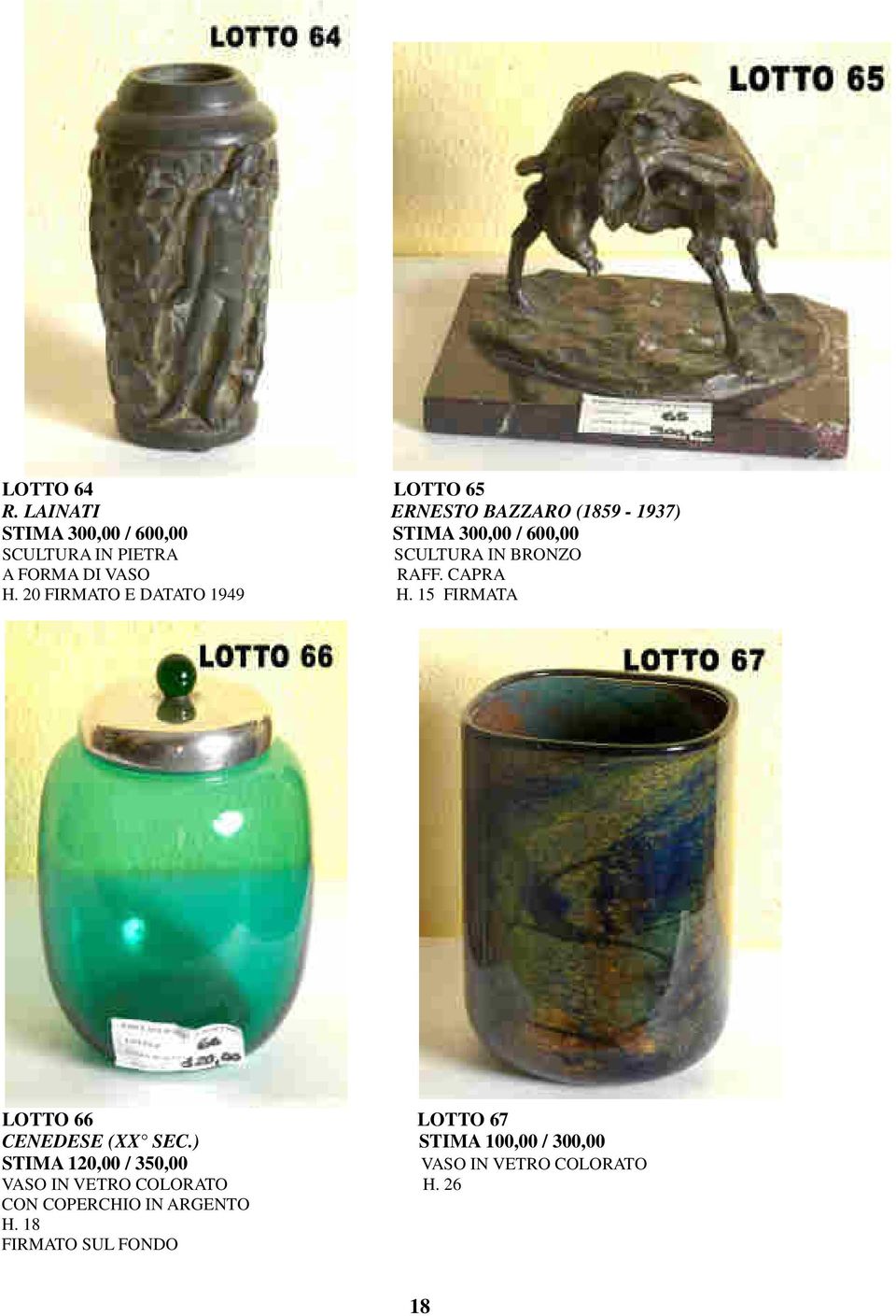 SCULTURA IN BRONZO A FORMA DI VASO RAFF. CAPRA H. 20 FIRMATO E DATATO 1949 H.