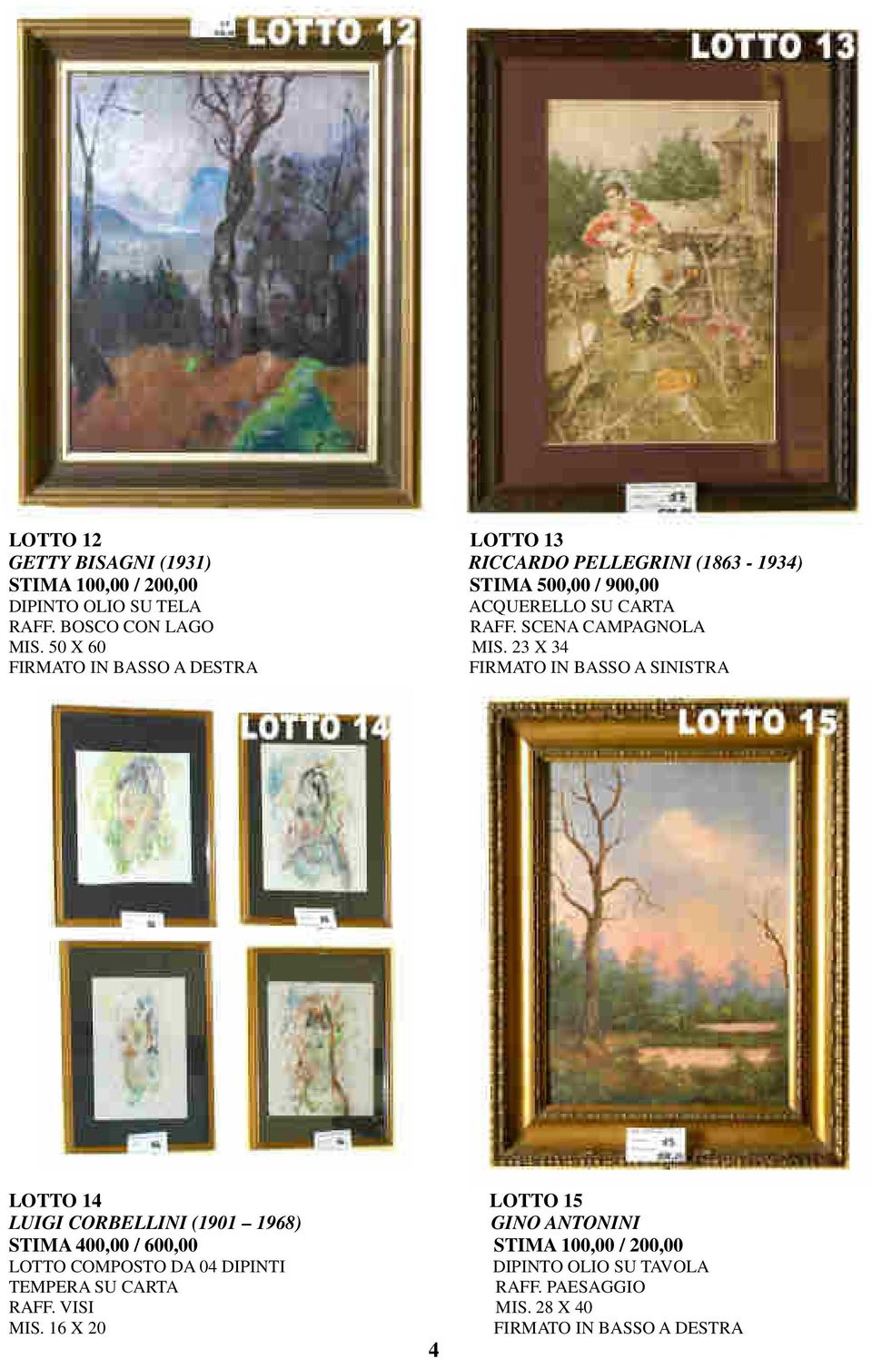 23 X 34 FIRMATO IN BASSO A SINISTRA LOTTO 14 LOTTO 15 LUIGI CORBELLINI (1901 1968) GINO ANTONINI STIMA 400,00 /