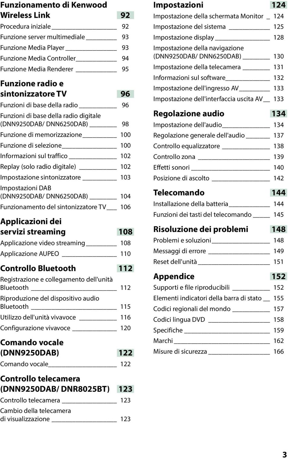 traffico 102 Replay (solo radio digitale) 102 Impostazione sintonizzatore 103 Impostazioni DAB (DNN9250DAB/ DNN6250DAB) 104 Funzionamento del sintonizzatore TV 106 Applicazioni dei servizi streaming