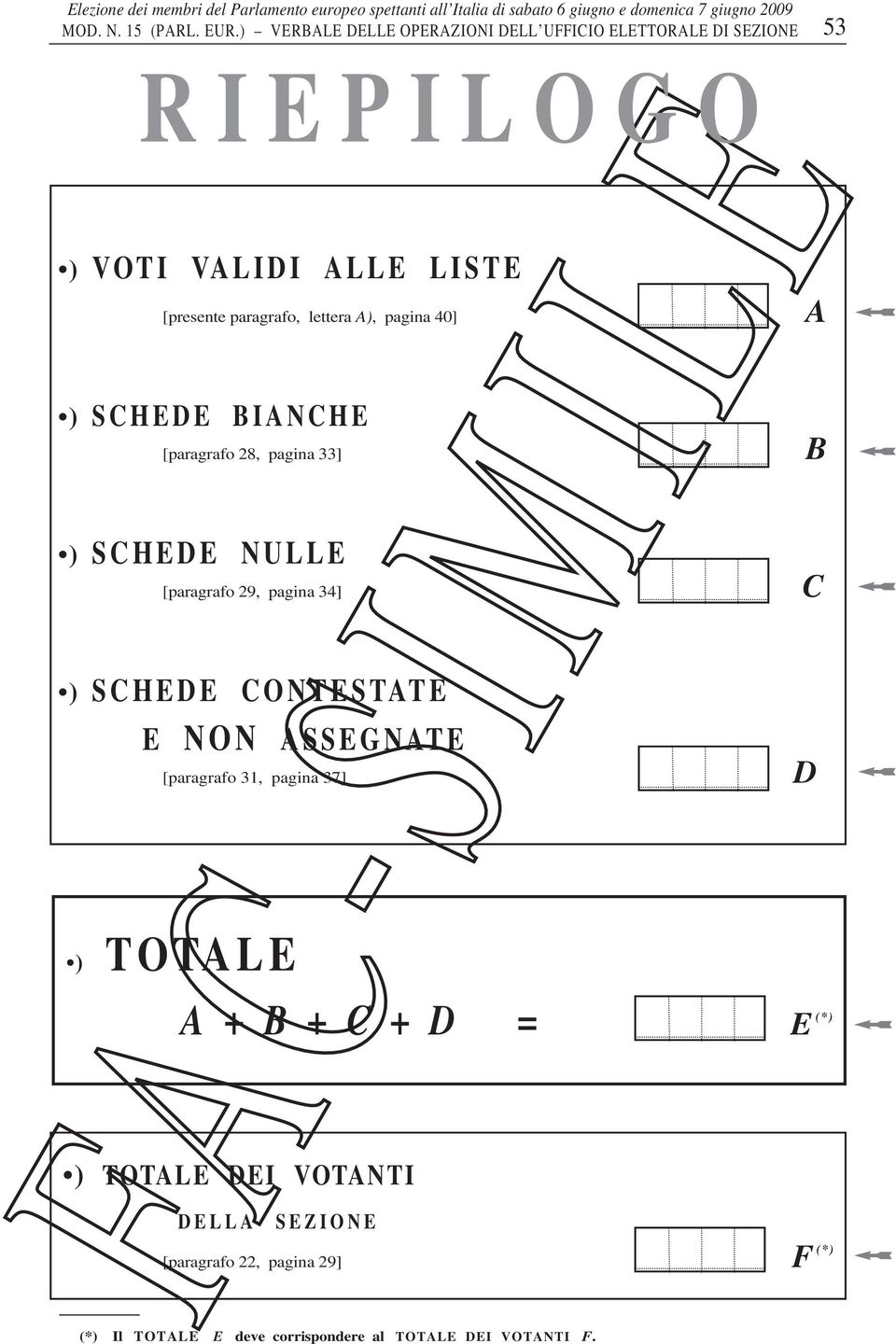 paragrafo, lettera A), pagina 40] ) SCHEDE BIANCHE [paragrafo 28, pagina 33] ) SCHEDE NULLE [paragrafo 29, pagina 34] )