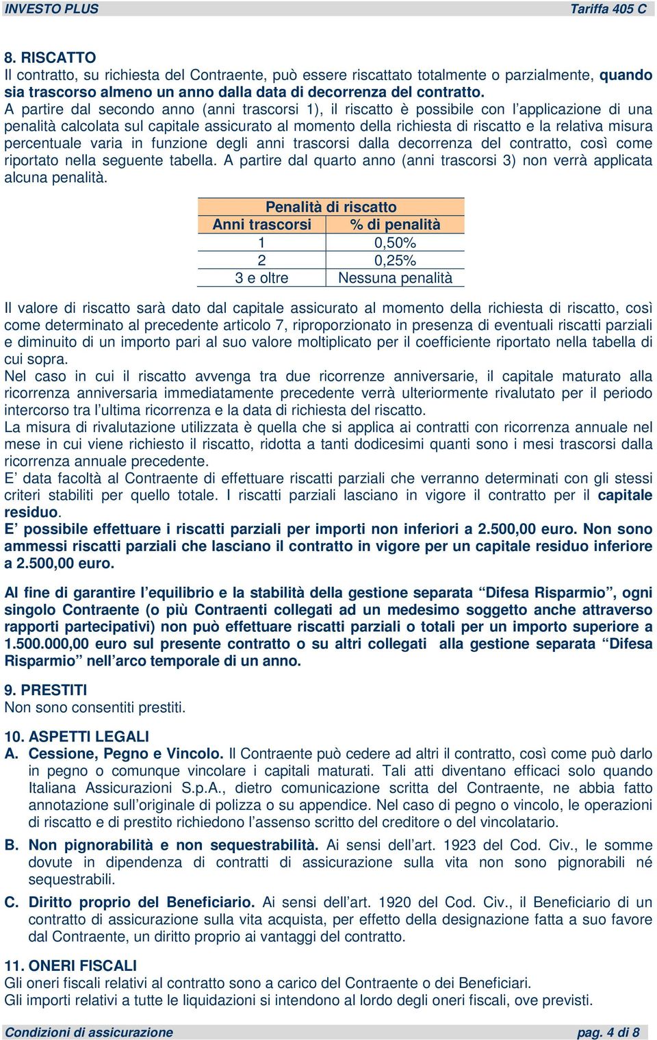 percentuale varia in funzione degli anni trascorsi dalla decorrenza del contratto, così come riportato nella seguente tabella.