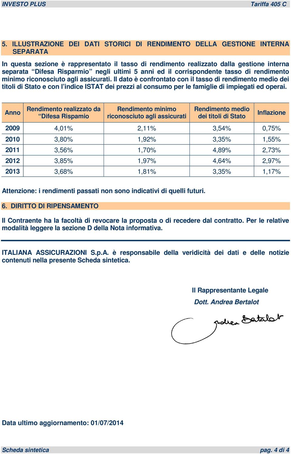 Il dato è confrontato con il tasso di rendimento medio dei titoli di Stato e con l indice ISTAT dei prezzi al consumo per le famiglie di impiegati ed operai.