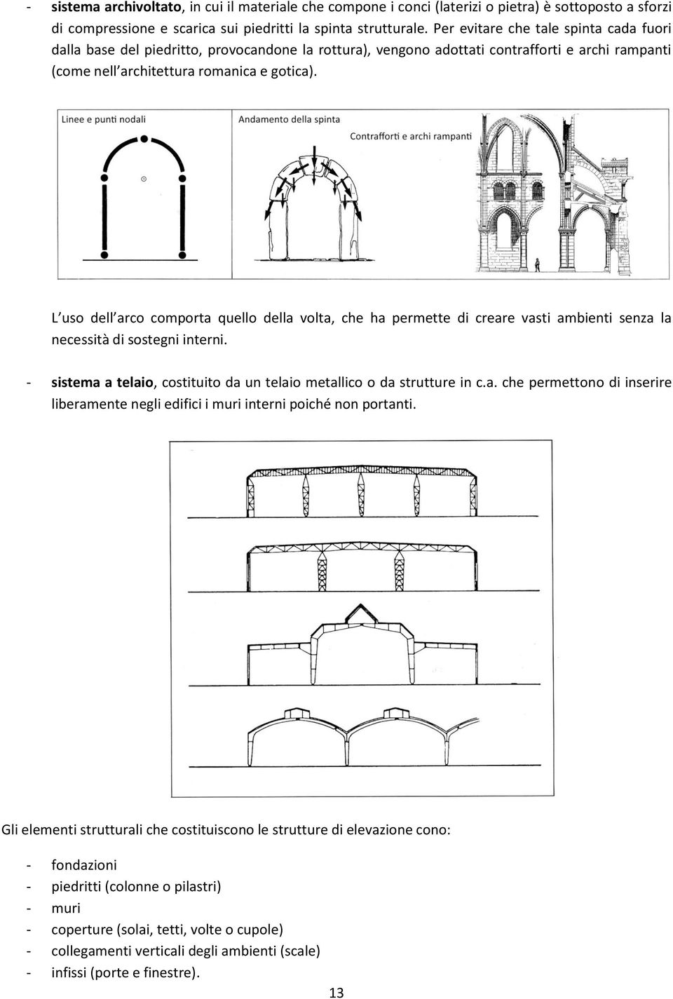 L uso dell arco comporta quello della volta, che ha permette di creare vasti ambienti senza la necessità di sostegni interni. - sistema a telaio, costituito da un telaio metallico o da strutture in c.