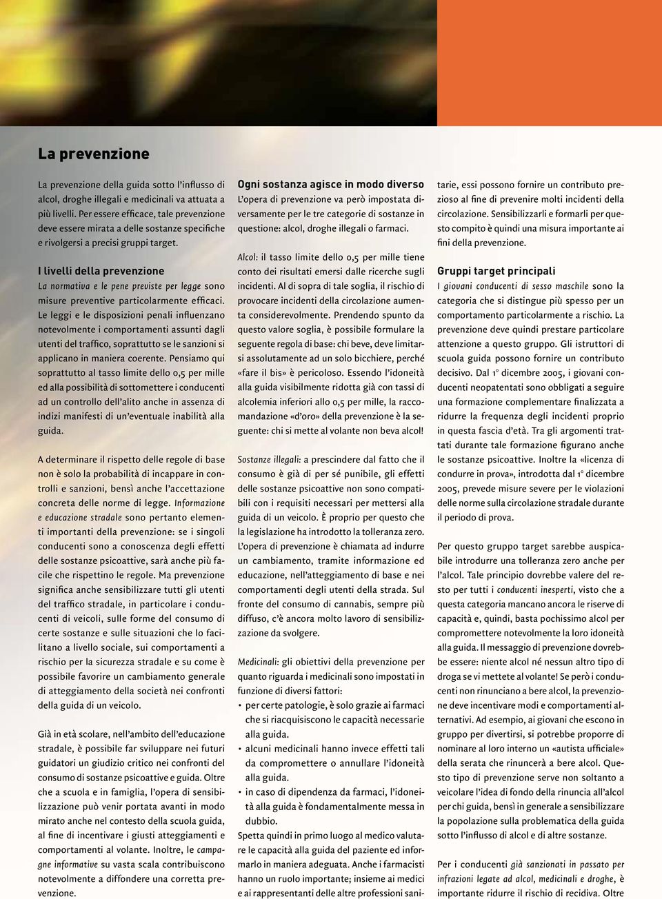 I livelli della prevenzione La normativa e le pene previste per legge sono misure preventive particolarmente efficaci.