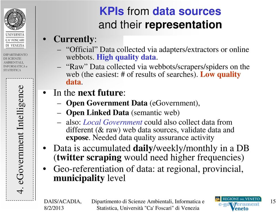 In the next future: Open Government Data (egovernment), Open Linked Data (semantic web) also: Local Government could also collect data from different (& raw) web data sources,