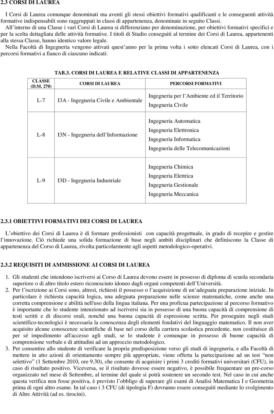 All interno di una Classe i vari Corsi di Laurea si differenziano per denominazione, per obiettivi formativi specifici e per la scelta dettagliata delle attività formative.