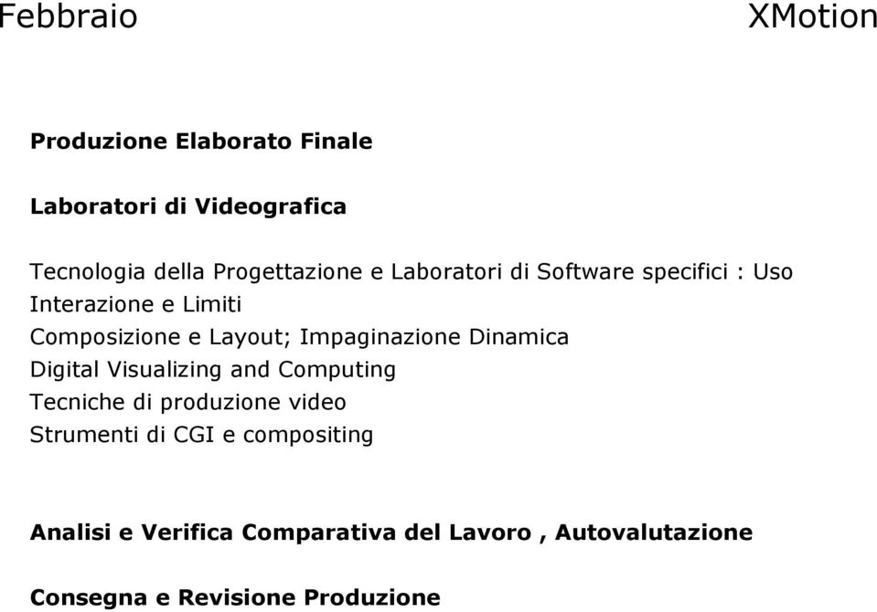 Dinamica Digital Visualizing and Computing Tecniche di produzione video Strumenti di CGI e