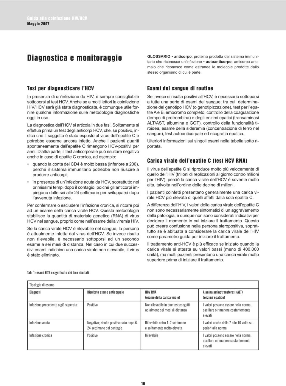 Anche se a molti lettori la coinfezione HIV/HCV sarà già stata diagnosticata, è comunque utile fornire qualche informazione sulle metodologie diagnostiche oggi in uso.