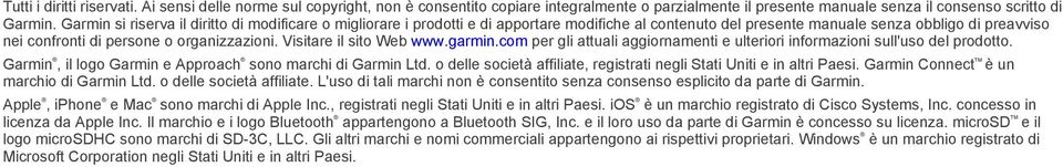 Visitare il sito Web www.garmin.com per gli attuali aggiornamenti e ulteriori informazioni sull'uso del prodotto. Garmin, il logo Garmin e Approach sono marchi di Garmin Ltd.