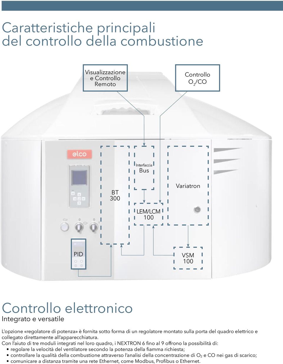 Con l aiuto di tre moduli integrati nel loro quadro, i NEXTRON 6 fino al 9 offrono la possiilità di: regolare la velocità del ventilatore secondo la potenza della fiamma richiesta;