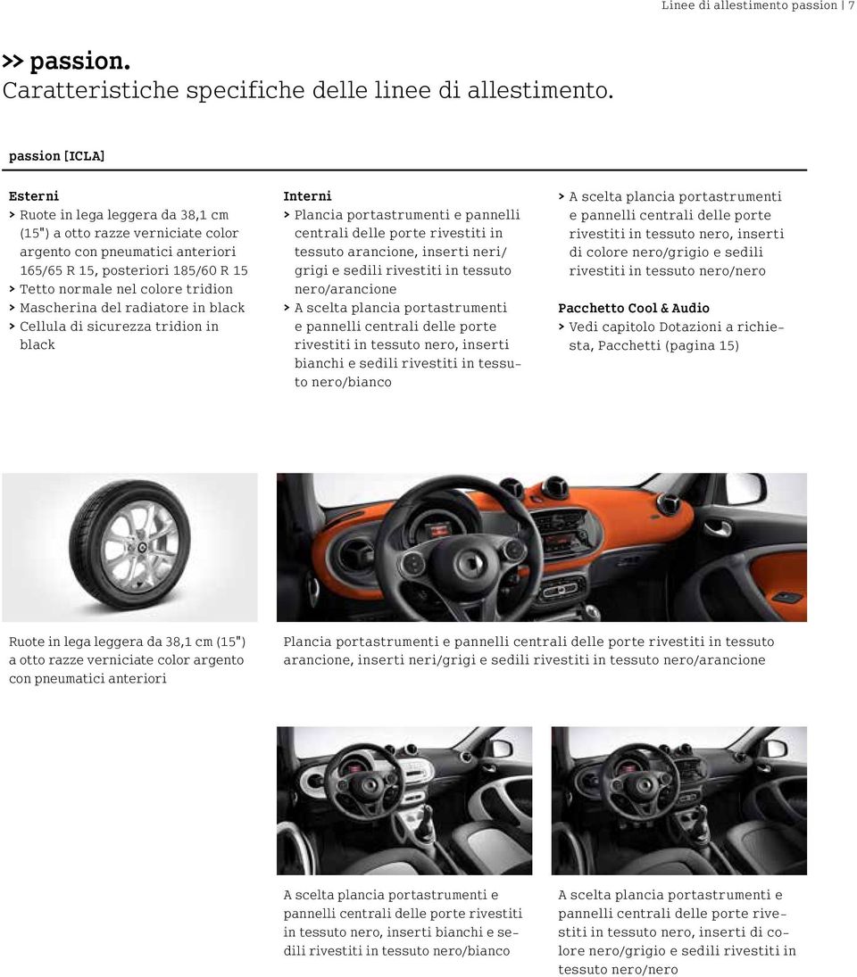 tridion > > Mascherina del radiatore in black > > Cellula di sicurezza tridion in black Interni > > Plancia portastrumenti e pannelli centrali delle porte rivestiti in tessuto arancione, inserti