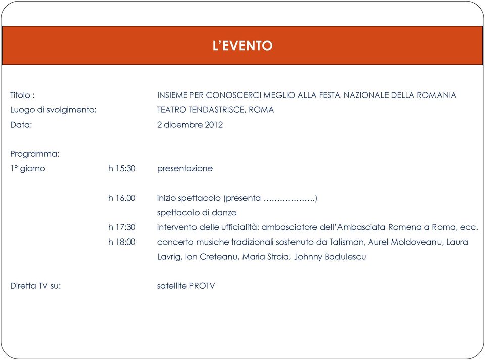 ) spettacolo di danze intervento delle ufficialità: ambasciatore dell Ambasciata Romena a Roma, ecc.