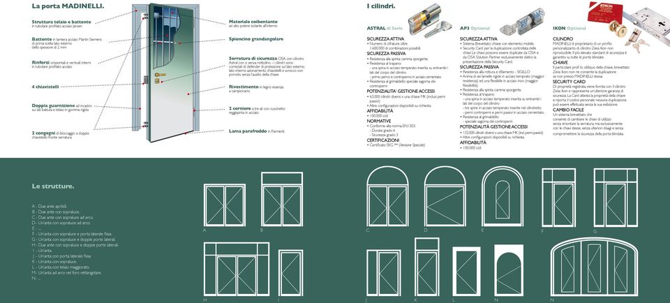 Martin Siemens di prima scelta lato esterno dello spessore di 2 mm Rinforzi orizzontali e verticali interni in tubolare profilato acciaio 4 chiavistelli Doppia guarnizione ad incastro sui lati