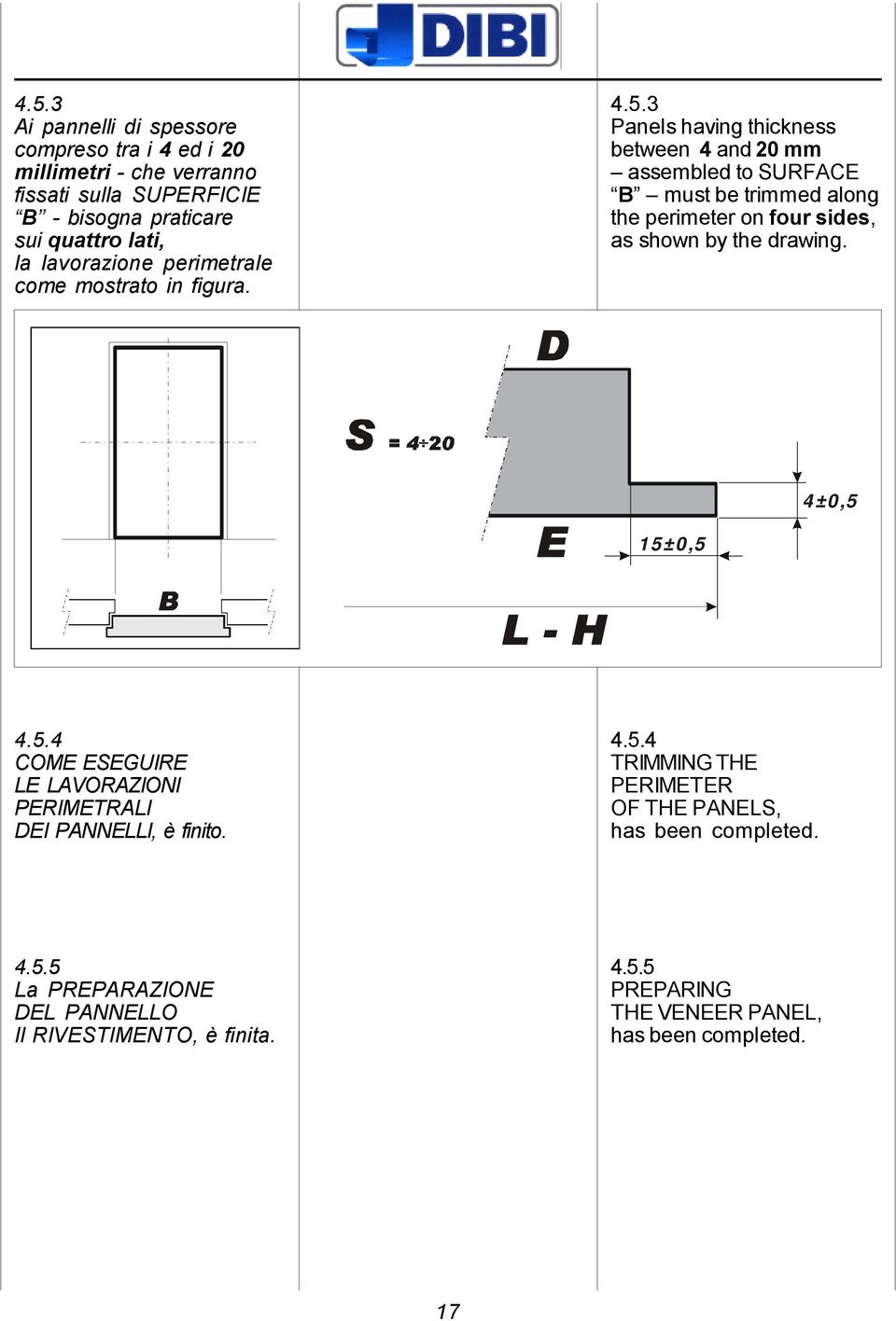 3 Panels having thickness between and mm assembled to SURFACE B must be trimmed along the perimeter on four sides, as shown by the drawing.