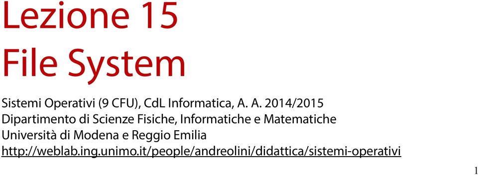 A. 2014/2015 Dipartimento di Scienze Fisiche, Informatiche e