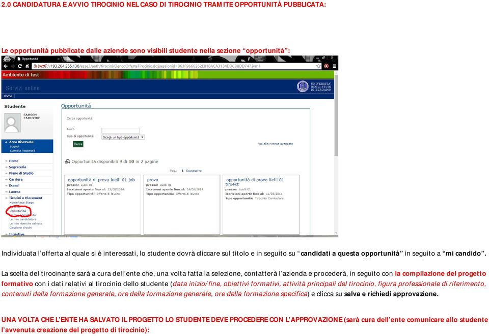 La scelta del tirocinante sarà a cura dell ente che, una volta fatta la selezione, contatterà l azienda e procederà, in seguito con la compilazione del progetto formativo con i dati relativi al