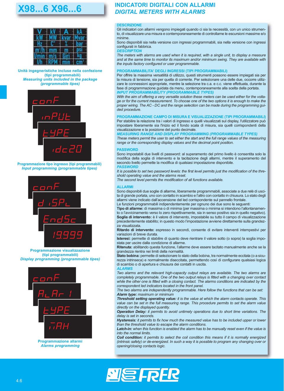 Programmazione tipo ingresso (tipi programmabili) Input programming (programmable tipes) Programmazione visualizzazione (tipi programmabili) Display programming (programmable tipes) Programmazione