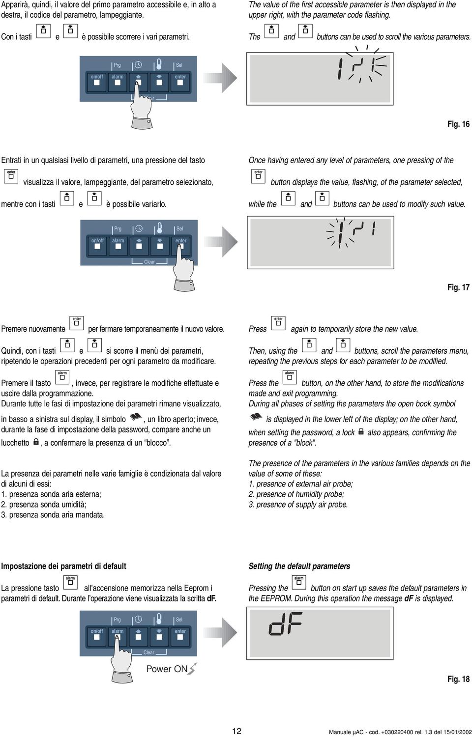 Prg Sel on/off alarm enter Clear Fig.