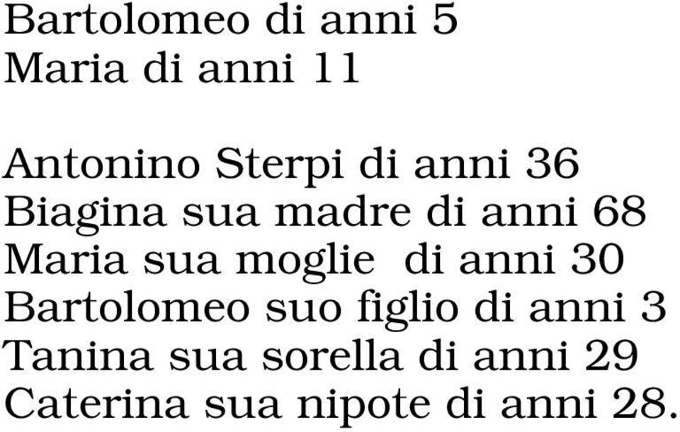 moglie di anni 30 Bartolomeo suo figlio di anni 3