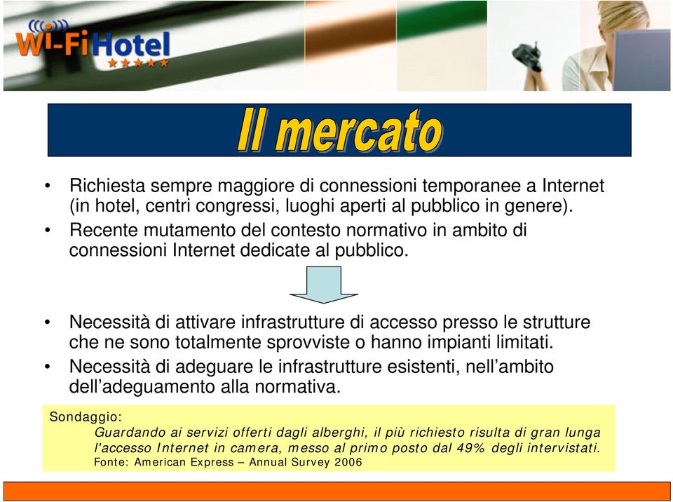 Necessità di attivare infrastrutture di accesso presso le strutture che ne sono totalmente sprovviste o hanno impianti limitati.