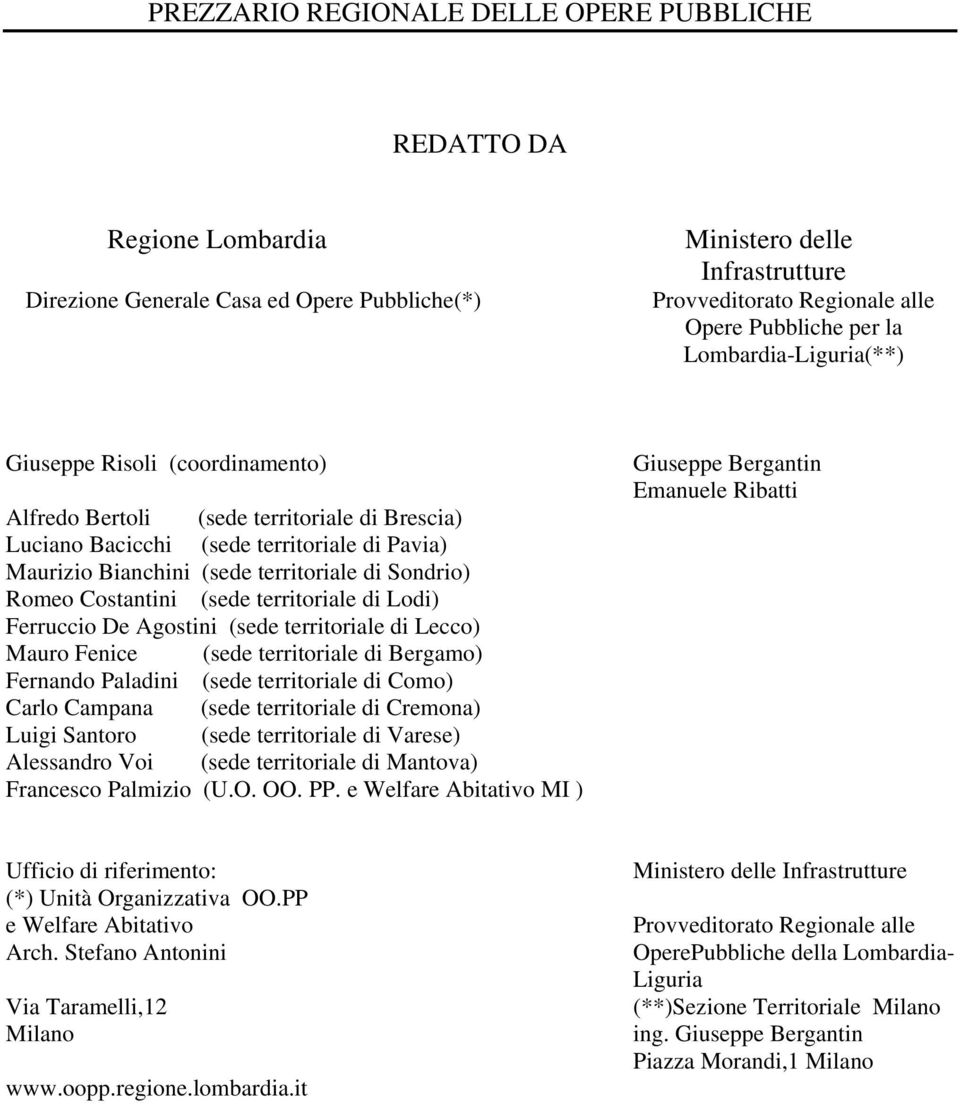 Romeo Costantini (sede territoriale di Lodi) Ferruccio De Agostini (sede territoriale di Lecco) Mauro Fenice (sede territoriale di Bergamo) Fernando Paladini (sede territoriale di Como) Carlo Campana