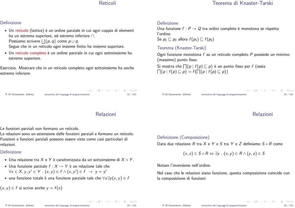 Esercizio. Mostrare che in un reticolo completo ogni sottoinsieme ha anche estremo inferiore. Definizione Una funzione f : P Q tra ordini complete è monotona se rispetta l ordine.