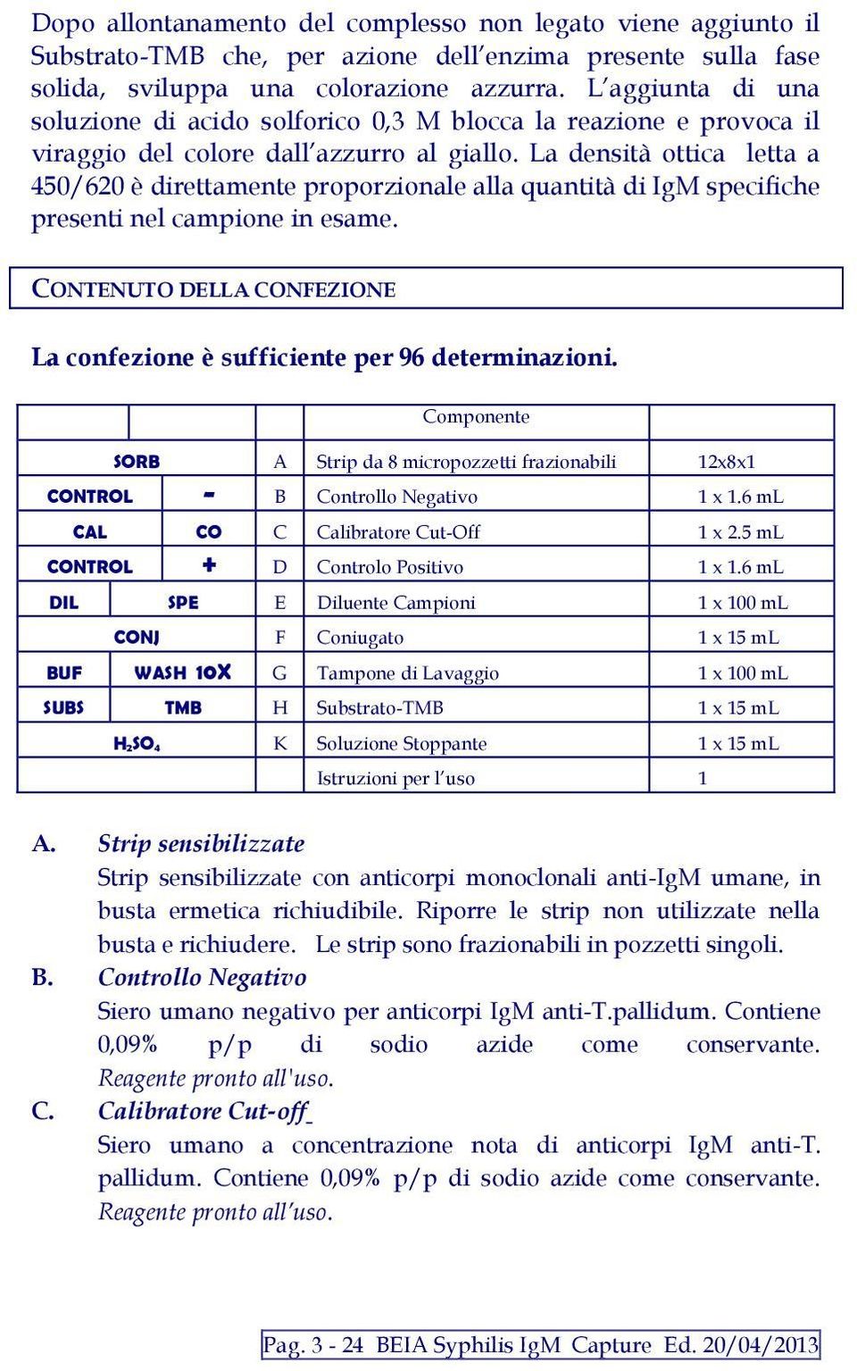 La densità ottica letta a 450/620 è direttamente proporzionale alla quantità di IgM specifiche presenti nel campione in esame.