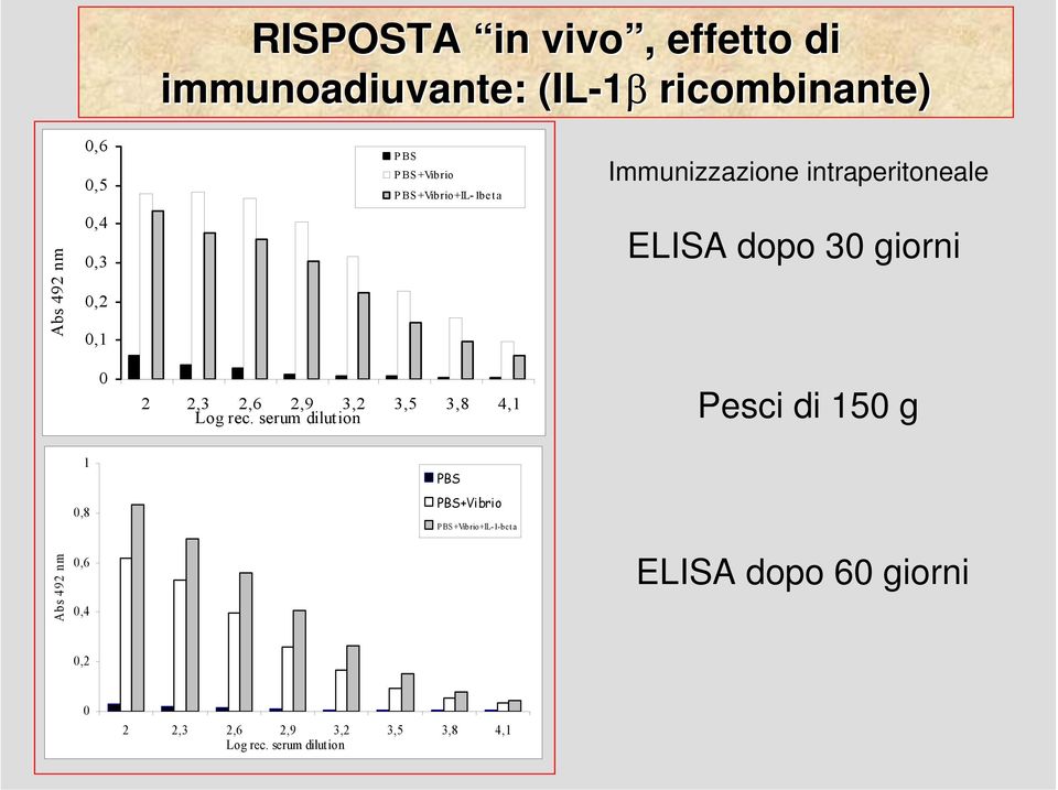 serum dilution Immunizzazione intraperitoneale ELISA dopo 3 giorni Pesci di 15 g Abs 492 nm
