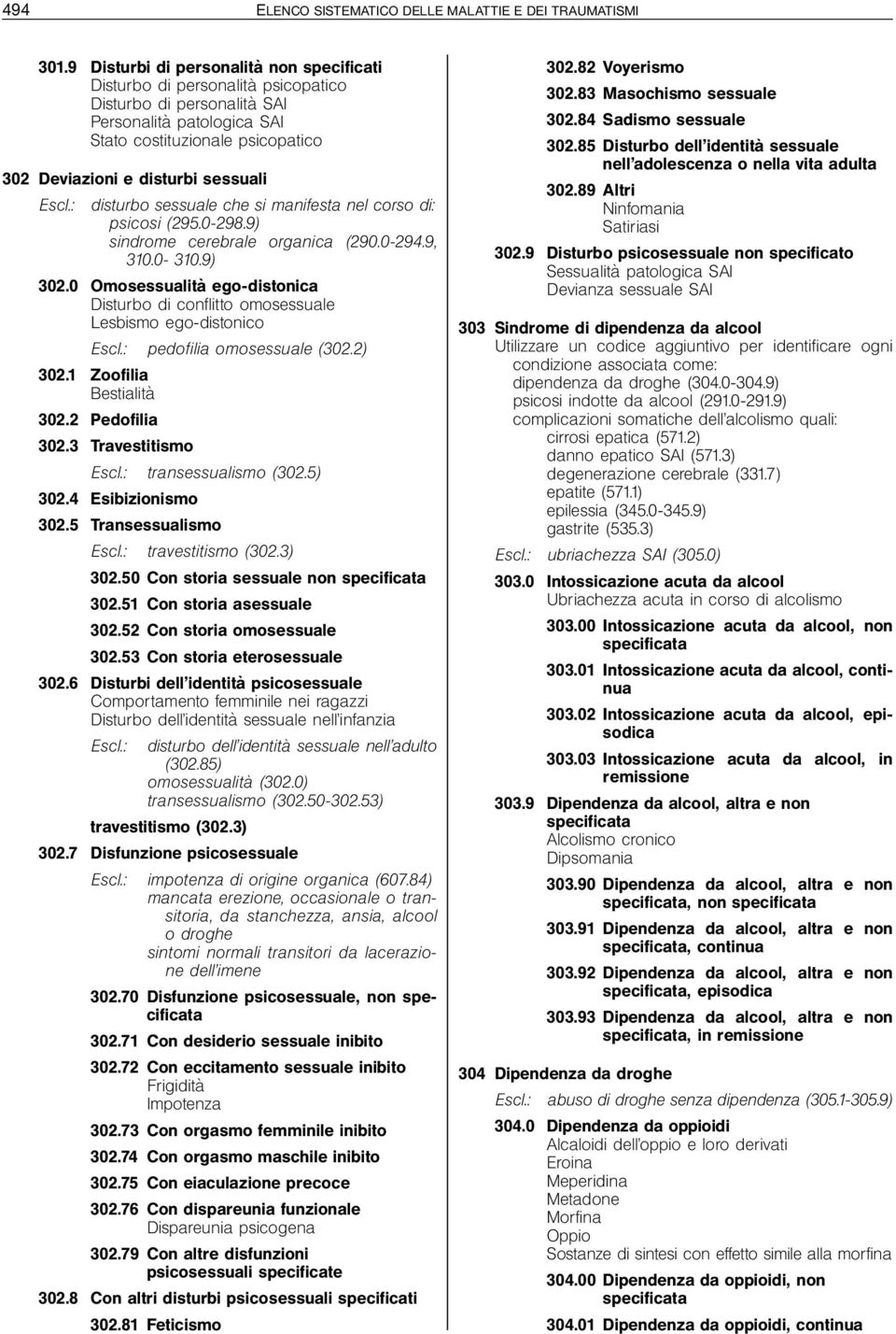 sessuali Escl.: disturbo sessuale che si manifesta nel corso di: psicosi (295.0-298.9) sindrome cerebrale organica (290.0-294.9, 310.0-310.9) 302.