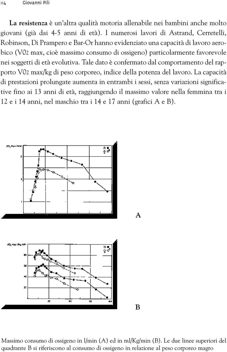 soggetti di età evolutiva. Tale dato è confermato dal comportamento del rapporto V02 max/kg di peso corporeo, indice della potenza del lavoro.