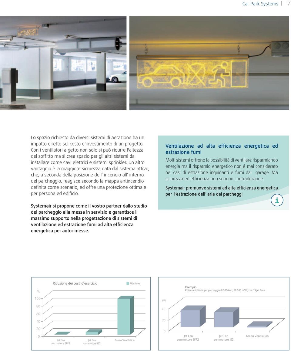 Un altro vantaggio è la maggiore sicurezza data dal sistema attivo, che, a seconda della posizione dell incendio all interno del parcheggio, reagisce secondo la mappa antincendio definita come
