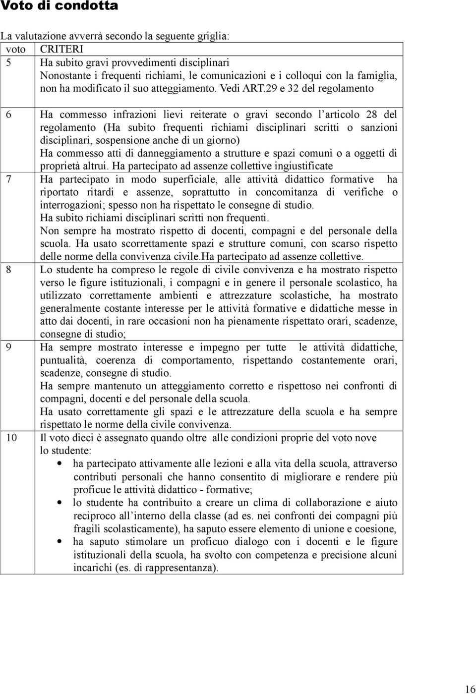 9 e del regolamento 6 7 8 9 10 Ha commesso infrazioni lievi reiterate o gravi secondo l articolo 8 del regolamento (Ha subito frequenti richiami disciplinari scritti o sanzioni disciplinari,