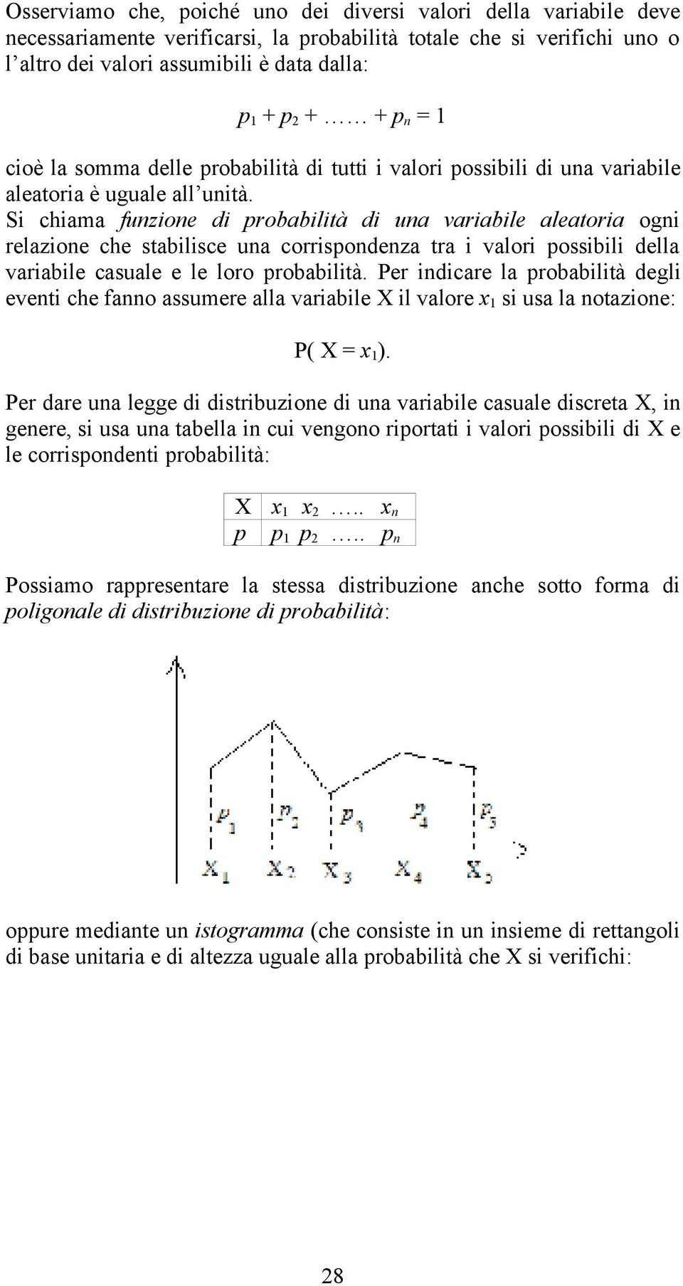 Si chiama funzione di probabilità di una variabile aleatoria ogni relazione che stabilisce una corrispondenza tra i valori possibili della variabile casuale e le loro probabilità.