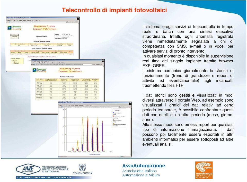In qualsiasi momento è disponibile la supervisione real time del singolo impianto tramite browser EXPLORER.