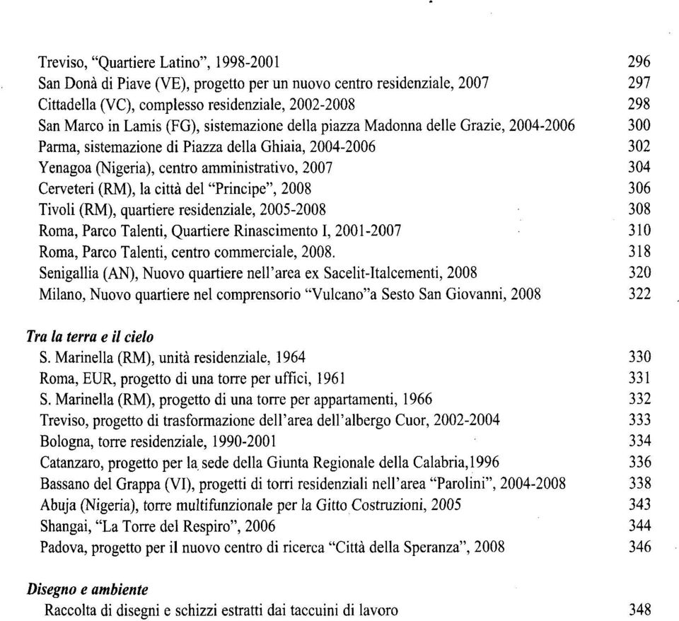 "Principe", 2008 306 Tivoli (RM), quartiere residenziale, 2005-2008 308 Roma, Parco Talenti, Quartiere Rinascimento I, 2001-2007 310 Roma, Parco Talenti, centro commerciale, 2008.