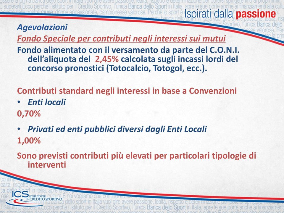 dell aliquota del 2,45% calcolata sugli incassi lordi del concorso pronostici (Totocalcio, Totogol, ecc.).