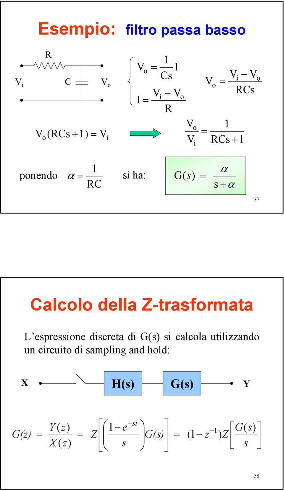 Z-trasformata L espressione discreta di G(s) si calcola utilizzando un