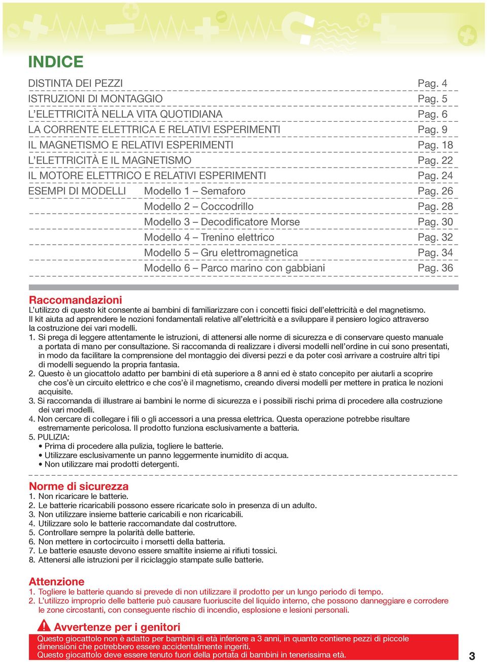 28 Modello 3 Decodificatore Morse Pag. 30 Modello 4 Trenino elettrico Pag. 32 Modello 5 Gru elettromagnetica Pag. 34 Modello 6 Parco marino con gabbiani Pag.