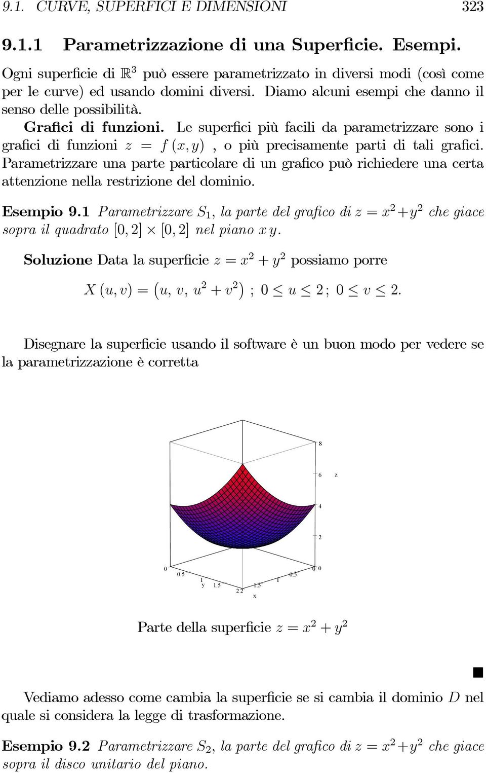 Le superfici più facili da parametrizzare sono i grafici di funzioni z = f (x, y), o più precisamente parti di tali grafici.