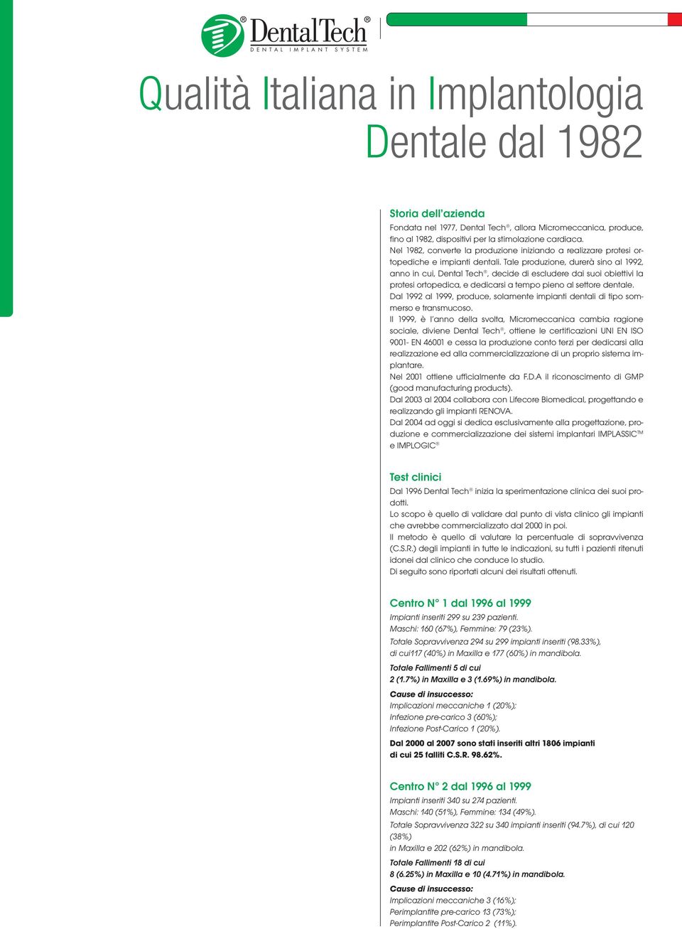 Tale produzione, durerà sino al 1992, anno in cui, Dental Tech, decide di escludere dai suoi obiettivi la protesi ortopedica, e dedicarsi a tempo pieno al settore dentale.