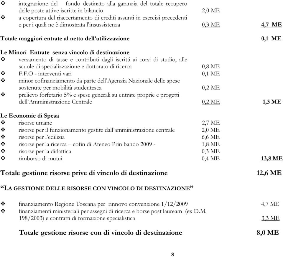 iscritti ai corsi di studio, alle scuole di specializzazione e dottorato di ricerca 0,8 ME F.