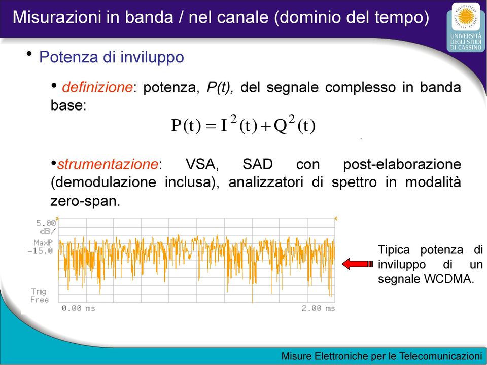 ( t) strumentazione: VSA, SAD con post-elaborazione (demodulazione inclusa),