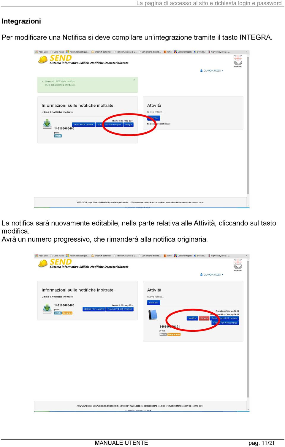 La notifica sarà nuovamente editabile, nella parte relativa alle Attività, cliccando sul