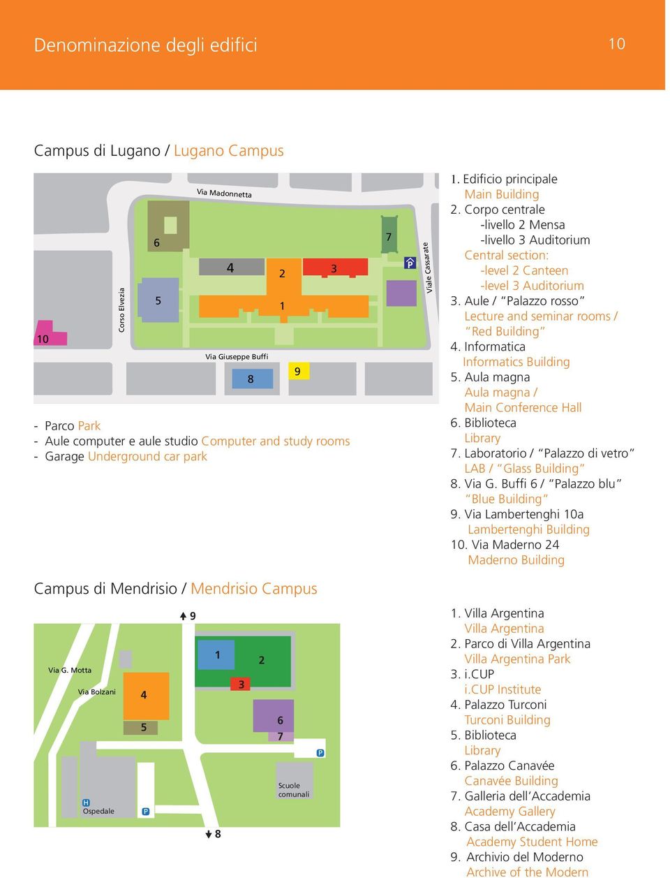 Edificio principale Main Building 2. Corpo centrale -livello 2 Mensa -livello 3 Auditorium Central section: -level 2 Canteen -level 3 Auditorium 3.