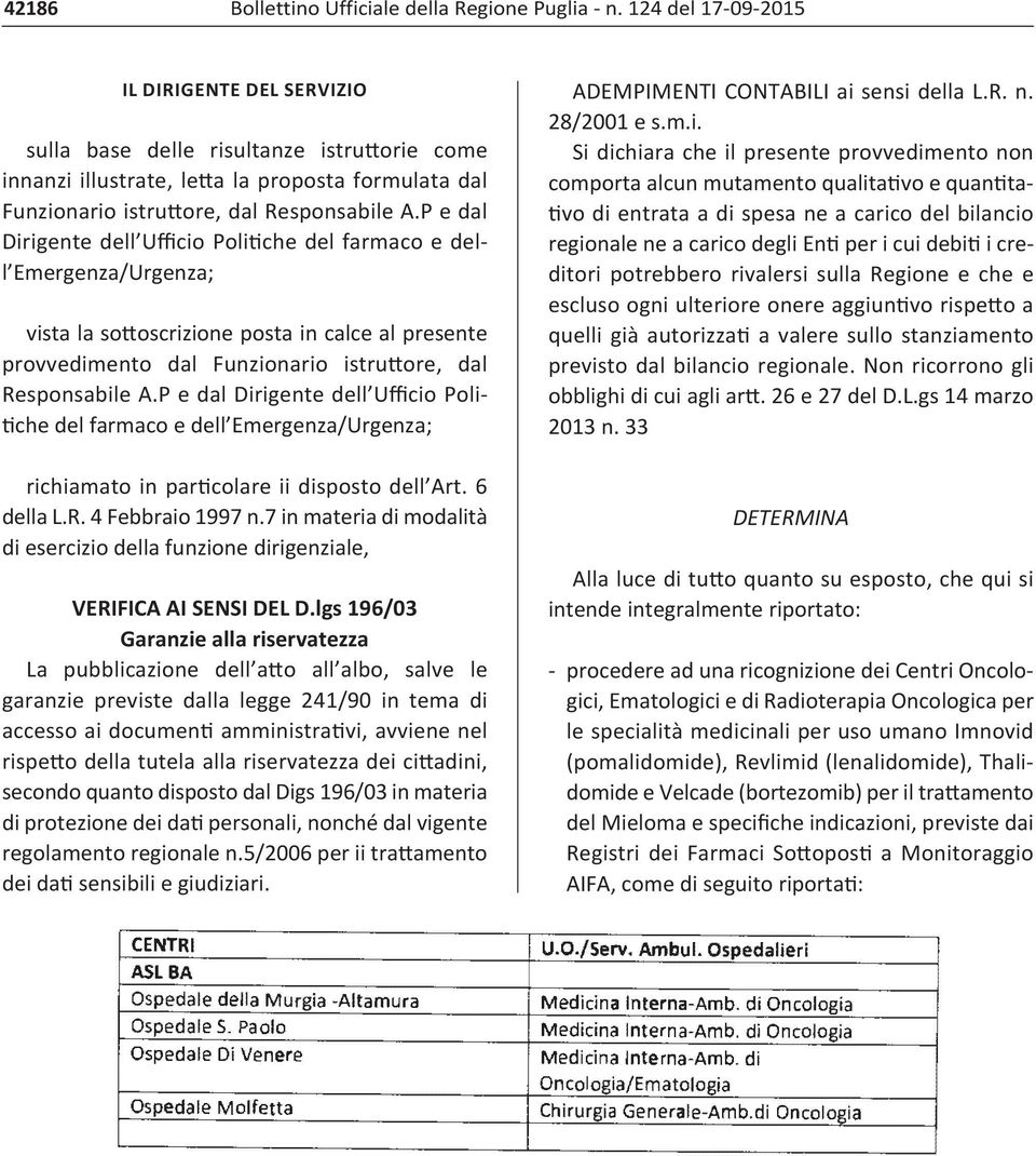 P e dal Dirigente dell Ufficio Politiche del farmaco e dell Emergenza/Urgenza; richiamato in particolare ii disposto dell Art. 6 della L.R. 4 Febbraio 1997 n.