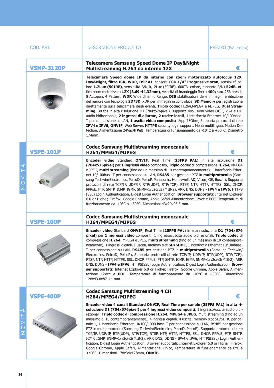 2Lux (50IRE), sensibilità B/N 0,12Lux (50IRE), 600TVLcolore, rapporto S/N>52dB, ottica zoom motorizzata 12X (3,69-44,32mm), velocità di brandeggio fino a 400/sec, 256 preset, 8 Autopan, 4 Pattern,