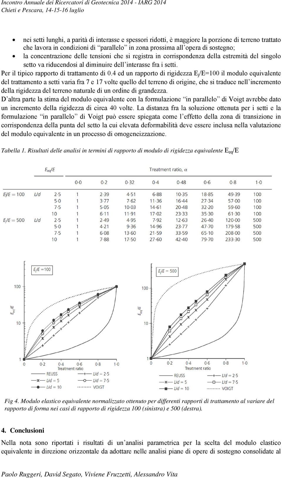 4 ed un rapporto di rigidezza E j /E=100 il modulo equivalente del trattamento a setti varia fra 7 e 17 volte quello del terreno di origine, che si traduce nell incremento della rigidezza del terreno