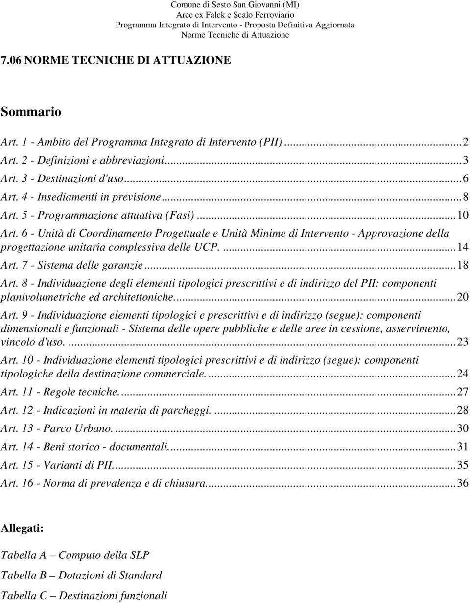 6 - Unità di Coordinamento Progettuale e Unità Minime di Intervento - Approvazione della progettazione unitaria complessiva delle UCP.... 14 Art. 7 - Sistema delle garanzie... 18 Art.