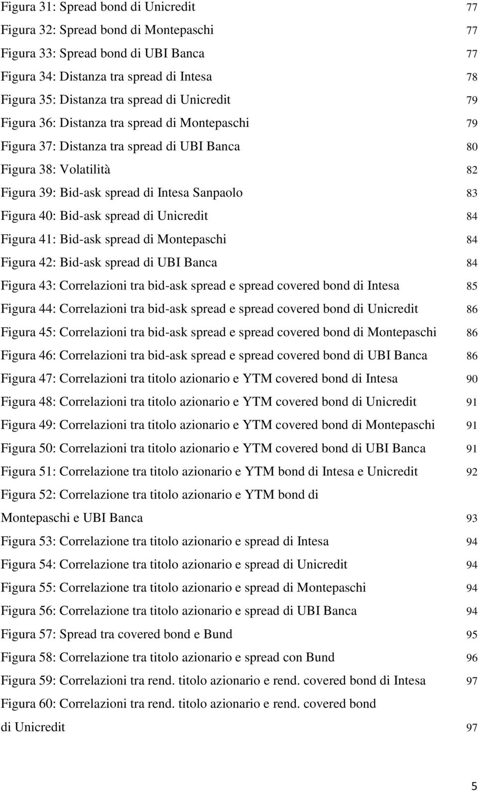 Bid-ask spread di Unicredit 84 Figura 41: Bid-ask spread di Montepaschi 84 Figura 42: Bid-ask spread di UBI Banca 84 Figura 43: Correlazioni tra bid-ask spread e spread covered bond di Intesa 85